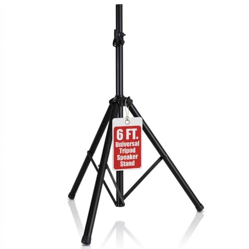Pyle Universal Speaker Stand Mount Holder Heavy Duty Tripod w/ Adjustable Height from 40” to 71” and 35mm Compatible Insert Easy Mobility Safety Pin and Knob Tension Locking for Stability, Black - size: 1-Pack