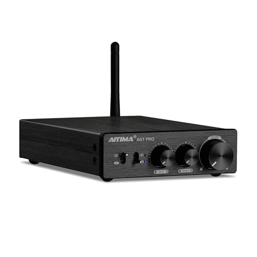 AIYIMA A07 Pro TPA3255 Stereo Amplifier Bluetooth 5.2 300Wx2 HiFi Class D Amp 2.0/2.1 Channel Audio Power Amp for Home Audio Speaker with Bass Treble knobs& 3.5mm Line Output,Supports 24-48V | Desktop Receiver with Bass/Treble Tone Controls.Class D Integr
