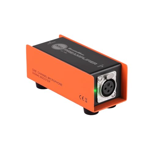 StudioMan CL-100 XLR Preamp for Dynamic Microphones,25dB Gain, Low-Noise Amplifier,Compact Metal Housing, XLR I/O,Orange/Black, Phantom Power Compatible