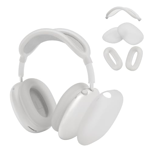 Cover Compatible with AirPods Max, Apple AirPod Max Ear Pad, Ear Cups and Headband Cover 3 in 1, Anti-Scratch Soft Silicone Headphone Accessories, White - color: White
