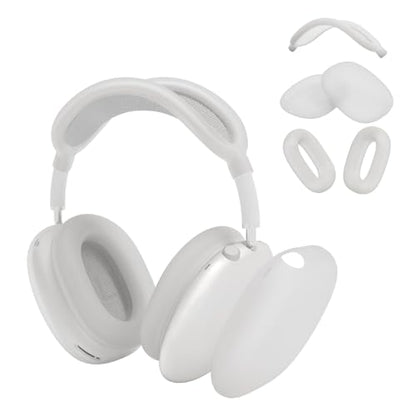 Cover Compatible with AirPods Max, Apple AirPod Max Ear Pad, Ear Cups and Headband Cover 3 in 1, Anti-Scratch Soft Silicone Headphone Accessories, White - color: White