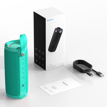 Bobtot Portable Bluetooth Speaker 15W, IPX6, Green | TWS Pairing, 15H Playtime, RGB, Powerful Sound with Dual Bass for Outdoor, Party, Shower, Camping, Travel - color: Teal