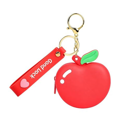 【Woyinger】 Fruit Shaped Silicone Earbud Case for AirPods, Tech Organizer Pouch with Keychain & Wrist Strap, Mini Cable Coin Wired/Wireless Earphone Holder, Red - color: A2-Apple