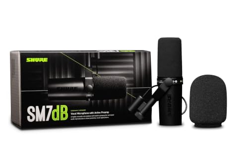 Shure SM7dB Dynamic Vocal Mic with Preamp for Streaming - Black | Dynamic vocal mic with built-in preamp for streaming, podcasting and recording; warm smooth sound, rugged build - style: SM7dB