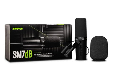 Shure SM7dB Dynamic Vocal Mic with Preamp for Streaming - Black | Dynamic vocal mic with built-in preamp for streaming, podcasting and recording; warm smooth sound, rugged build - style: SM7dB