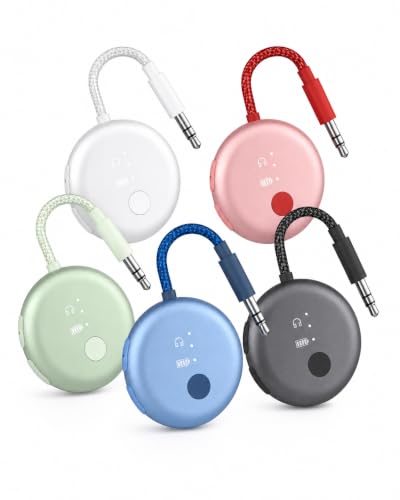 Avantree SoundJet R1 - Airplane Bluetooth Adapter for AirPods, 25H | Qualcomm aptX Adaptive & HD, dual-headphone pairing, 25-hour battery, USB-C charging, and single/dual airline plugs - color: 7. Set of 5-Color
