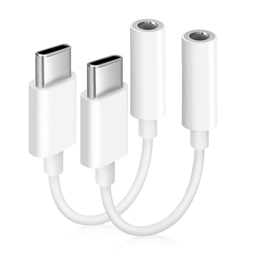 Untvie USB-C to 3.5mm Audio Headphone Adapter Type C to Aux Cord Jack Dongle Adapte Dongle Cable Cord for iPhone 17/16/15 Series iPad Pro Google Pixel 7/7 Pro/6/6 Pro/6a MacBook (2Pack) - color: USB-C+3.5