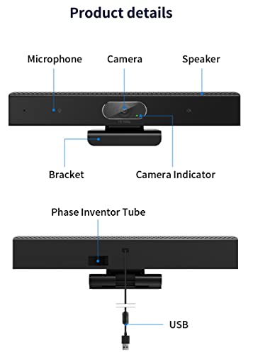 Conference Room Camera, 3-in-1, 1080p Full HD Webcam with Microphone and Speaker, USB Plug and Play, Wide Angle Video Conference Camera for Desktop, Laptop, Mac, PC (Black)
