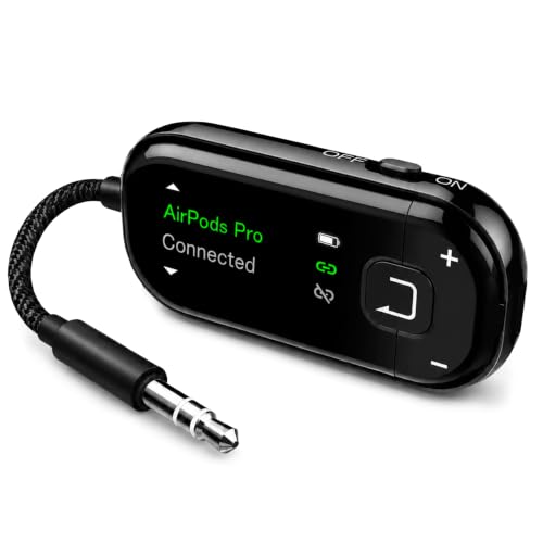 Avantree Voyager Airplane Bluetooth Adapter with OLED Display | Easy Pairing for AirPods, Bose & Bluetooth Headphones, aptX Adaptive & Auracast Audio Transmitter for Flights & Travel - color: Black