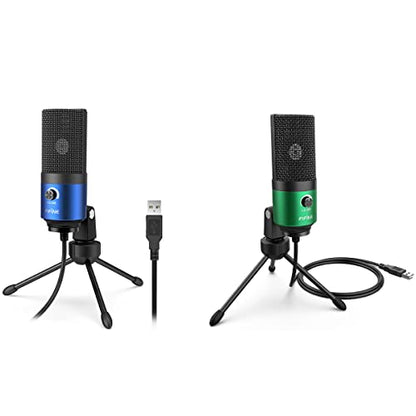 FIFINE Recording Microphone and Gaming Mic, USB PC Computer Microphone with Gain Control for Streaming, Broadcast, Voice Over,YouTube Video, Home Studio, Plug & Play-Blue/Green (K669L+K669G)