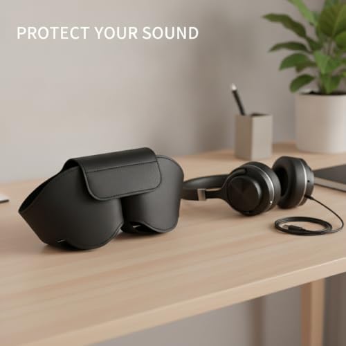 Over-Ear Headphones Rigid Cylindrical Case, Durable PU Leather Travel Organizer for Storage