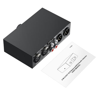 PROZOR 2-IN-2-OUT XLR Balanced/RCA Converter Audio Selector Splitter | Fully Balanced Passive Preamp Switch Box with Volume Control for Active Monitor Speakers, Black - size: XLR + RCA 2-2