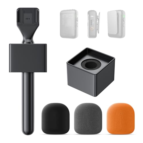 MELONARE Handheld Mic Holder for Wireless Lavalier Mics MH-30 | Foam Cover, Mic Handle Adapter, Compatible with DJI/RODE/Hollyland/BOYA, Interviews, Outdoor Recording