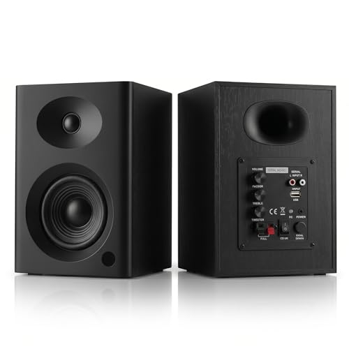 4-Inch Powered Bluetooth Bookshelf Speakers, Walnut - color: Black