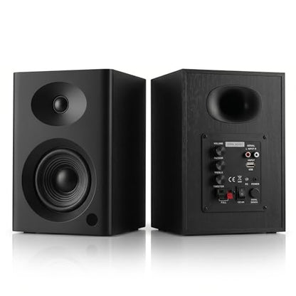 4-Inch Powered Bluetooth Bookshelf Speakers, Walnut - color: Black