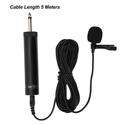Professional Wired Lavalier Microphone, Unidirectional Clip-On Lapel Mic with 10m/32.8ft Cable for Saxophone, Instrument Recording - Black