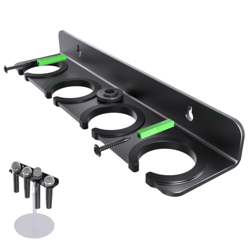 Multi Mic Holder for Stand, Wall Mount for 4 Handheld Wired/Wireless Mics | With Rubber Padding Protection, Fits 5/8"-27 & 3/8"-16 Thread Stand, Holds Up to 4 Dynamic Mics, Sturdy Mic Storage Organizer - size: Mic Holder UP to 4 (1 Set) - Black