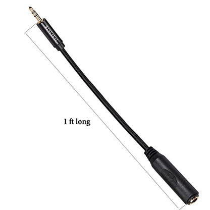 WISYIFIL 1/4 to 3.5mm Cable 1ft Long, Quarter inch (6.35mm) Female to 3.5mm Male Adapter, 1/8 to 1/4 Stereo Audio Cable,for Headphone, Amplifiers, Guitar, Amp etc. Nylon Braided Cable, 2-Pack