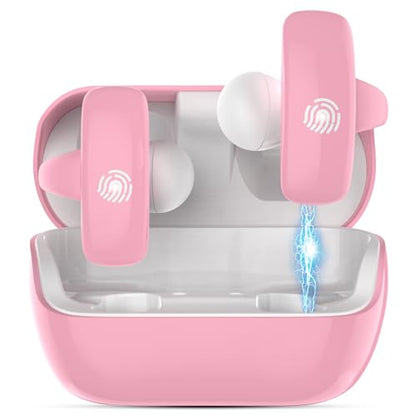 iDIGMALL Kids Wireless Earbuds, Open Ear Clip On Headphones for Teen, Pink | 85dB Volume Limit, 20 Hours Charging Case, Bluetooth 5.4, Built-in Mic, For Teens Child Girls Boys Home School Travel Sports - color: Pink