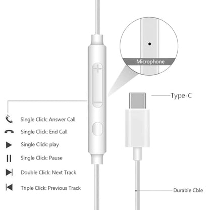 USB C Headphones for iPhone 17 16 15 Pro Max USB C Wired Earbuds with Mic | 2 Pack Type C Earphones Remote Control & Noise Isolating Wired Headphones for iPhone 17 16 15 iPad Samsung Galaxy S25 S24