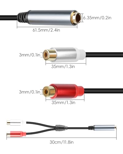 GELRHONR RCA to 1/4 Female Adapter Splitter Cable, 6.35mm to Dual RCA Audio Cable for Amplifier, Microphone, TV and More 30cm (1Female to 2 Female) - color: 1Female to 2 Female