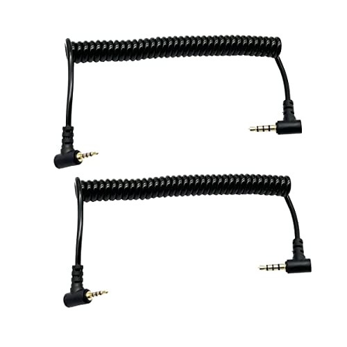Seadream 2.5mm to 3.5mm Audio Cable Coiled;2Pack Double Angled 90 Degree 1/8" 3.5mm TRRS Jack Male to 2.5mm TRRS Jack Male Stereo Audio Mic Aux Retractable Spring Cord Cable,4 Pole,Gold Plated