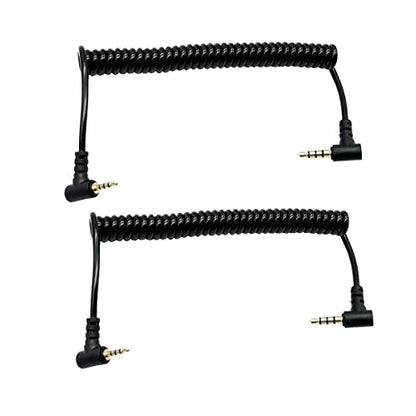 Seadream 2.5mm to 3.5mm Audio Cable Coiled;2Pack Double Angled 90 Degree 1/8" 3.5mm TRRS Jack Male to 2.5mm TRRS Jack Male Stereo Audio Mic Aux Retractable Spring Cord Cable,4 Pole,Gold Plated