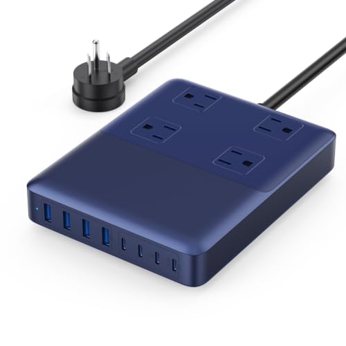 12-in-1 Charging Station USB C Power Strip with 5ft Cord and Plug,200W GaN IV USB C Charger Block,4 AC Outlets,8 USB for MacBook,iPhone 17/16,Fast Charging Desktop Charger for Office,Home Blue - color: A-Blue, size: 200W