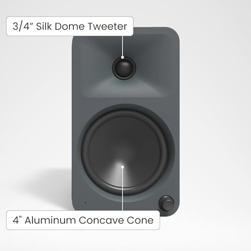Kanto ORA4 140W Powered Reference Speakers with Bluetooth 5.0 and USB-C Input | 4” Woofers with Deep Bass Extension | Bi-Amplified | 80 Hz Automatic Crossover | Reference Quality Sound | Pair | Grey - color: Grey, size: 4" Woofer - 140 Watts