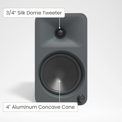 Kanto ORA4 140W Powered Reference Speakers with Bluetooth 5.0 and USB-C Input | 4” Woofers with Deep Bass Extension | Bi-Amplified | 80 Hz Automatic Crossover | Reference Quality Sound | Pair | Grey - color: Grey, size: 4" Woofer - 140 Watts