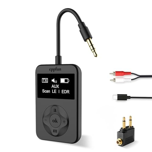 LE Audio Bluetooth Auracast Transmitter, LC3, AptX Lossless, AptX HD, USBC/3.5mm Aux Inputs, Bluetooth 5.4, Qualcomm Chip, for TV, PC,Airplane,Phones,Party,Church.