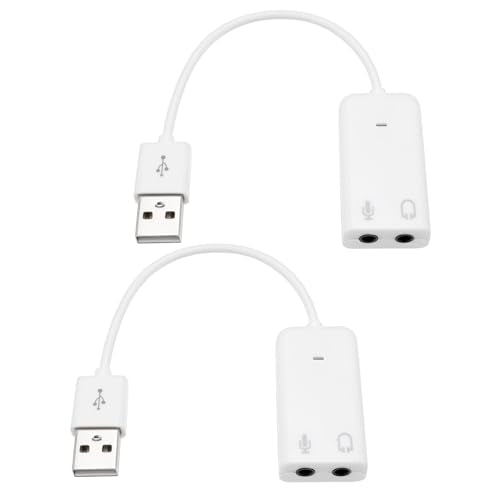2pcs USB Sound Card Adapter 7.1 Channel External Audio Adapter Stereo Sound Card Converter 3.5mm AUX Microphone Jack Compatible with Raspberry Pi