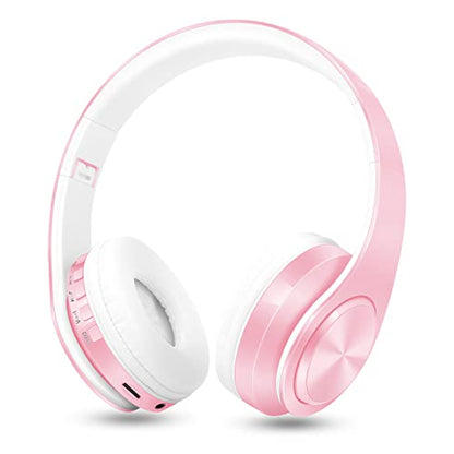 RAT TAIL V5.3 Bluetooth Headphones Over-Ear, Foldable Wireless and Wired Stereo Headset Micro SD/TF, FM for Cell Phone,PC,Soft Earmuffs &Light Weight for Prolonged Wearing (Pink) - color: Pink