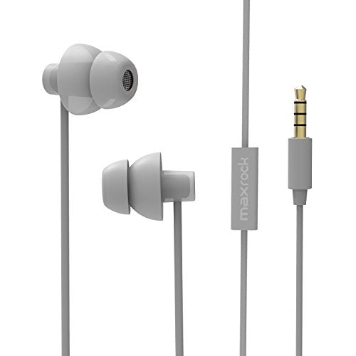 MAXROCK (TM Unique Total Soft Silicon Sleeping Headphones Earplugs Earbuds with Mic for Cellphones,Tablets and 3.5 mm Jack Plug (Grey) - color: Gray