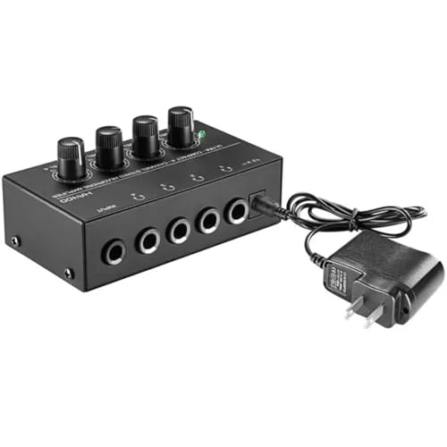 DC 12V 4-CH Stereo Headphone Audio Amplifier with 6.35MM Outputs Lossless Sound Independent Volume Control
