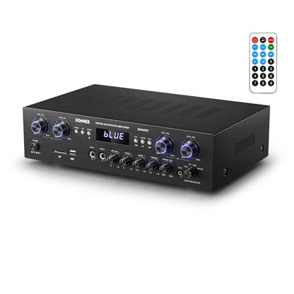 Donner Bluetooth 5.0 Stereo Audio Amplifier Receiver, 4 Channel 440W Peak Power Home Theater Stereo Receiver with USB, SD, FM, 2 Mic in Echo, RCA, LED, Speaker Selector for Studio, Home - MAMP5 - size: 440W