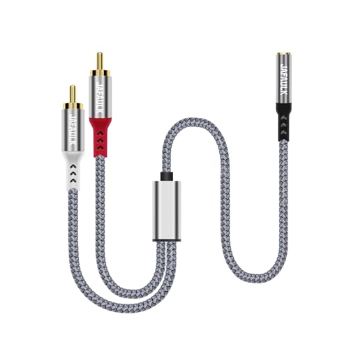 3.5mm Female to 2 RCA Male Stereo Cable, RCA to 3.5mm Female Audio Adapter Gold Plated Y Splitter Flexible Metal Shell Aux Cord for Smartphones,TV,Tablets,Speakers,MP3,DVD,Home Theater 1.15FT