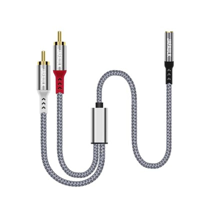 3.5mm Female to 2 RCA Male Stereo Cable, RCA to 3.5mm Female Audio Adapter Gold Plated Y Splitter Flexible Metal Shell Aux Cord for Smartphones,TV,Tablets,Speakers,MP3,DVD,Home Theater 1.15FT