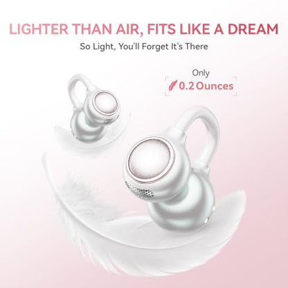 Open Ear Clip On Earbuds Wireless Headphones with Mirror(White) - color: White