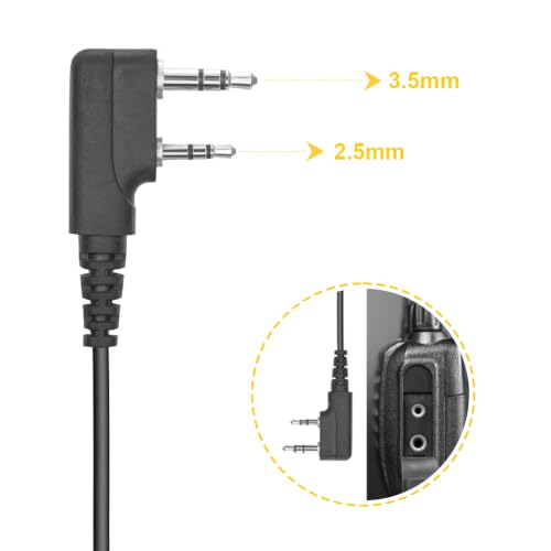 Two Way Radio Earpiece with PTT Compatible with Kenwood 2.5mm+3.5mm 2-Pin Walkie Talkie Headsets Single Wire Mic Headphone