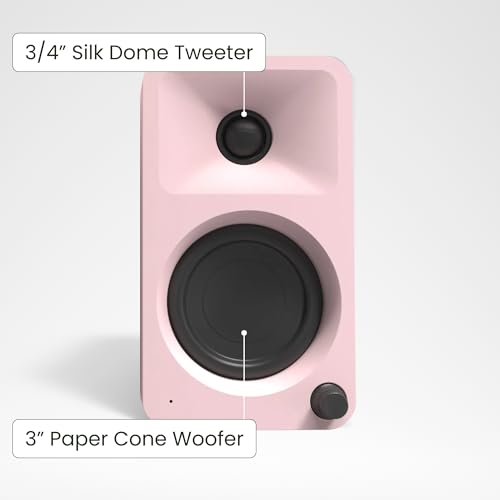 Kanto ORAMP 100W Powered Reference Desktop Computer Speakers with Bluetooth 5.0 and USB-C Input | Bi-Amplified | 100 Hz Automatic Crossover | Reference Quality Sound | Pair | Pink - color: Pink, size: 3" Woofer - 100 Watts