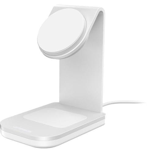 OtterBox 2-in-1 Space Saving Wireless Charging Stand - White | MagSafe & Qi2 Compatible Charging Stand for Apple, Samsung, Google & More, Space Saving Design - color: White, style: 2-in-1