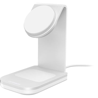 OtterBox 2-in-1 Space Saving Wireless Charging Stand - White | MagSafe & Qi2 Compatible Charging Stand for Apple, Samsung, Google & More, Space Saving Design - color: White, style: 2-in-1