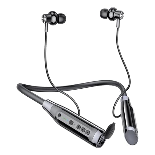 Kinobo Neckband Bluetooth Headphones，6.0 Bluetooth 120 Hours Playtime，IPX7 Sports Waterproof Earbuds with Microphone Noise Cancelling with TF Card Slot ，HiFi Stereo (Black) - color: Black