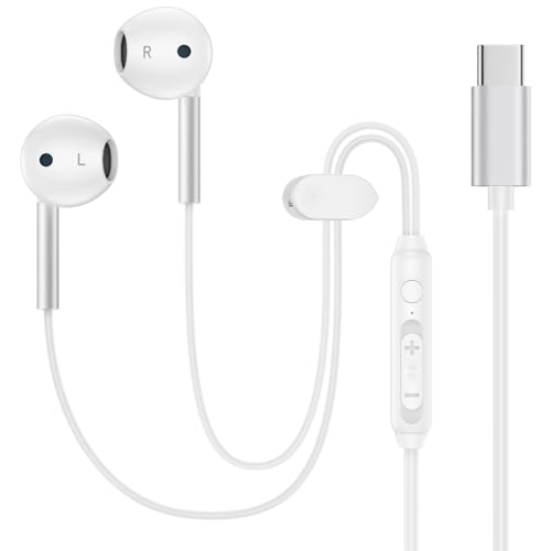 Type C Headphones Wired for iPhone 16e 17/16 Pro Max/16 Pro/16 Plus/16/15, USB C Earphones Noise Canceling Earbuds with Mic & Remote Control for Samsung Galaxy S25 Ultra S24FE S23 S22 A17 A16,Pixel 10 - color: 1Pack White