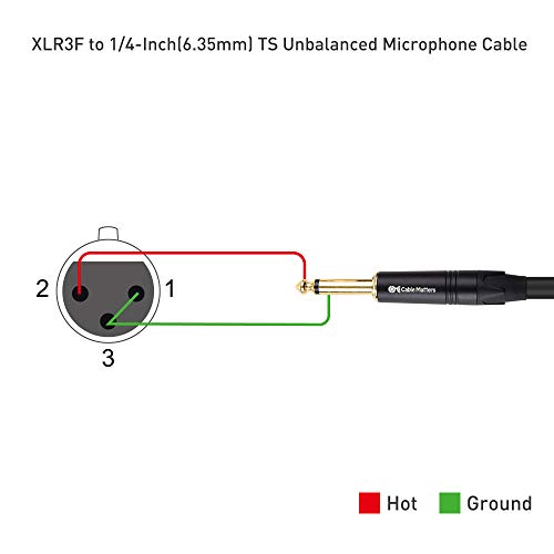 Cable Matters XLR to 1/4 TS Microphone Cable, 1/4 Male to XLR Female, 3ft | Unbalanced, Female XLR to Male 1/4 (6.35mm) TS Cable - size: 3 ft