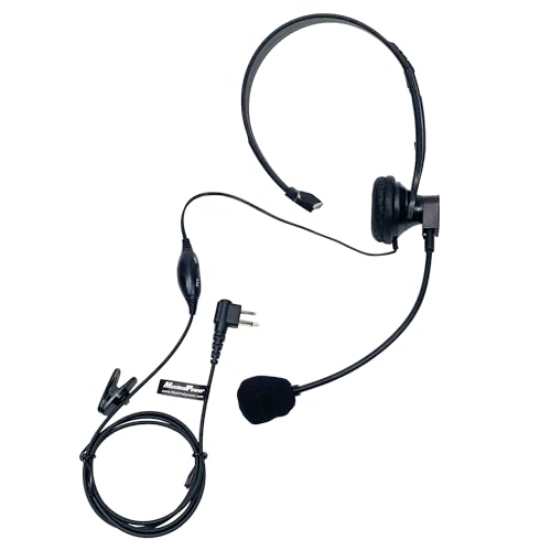 MaximalPower 2 Pin Earpiece Headphone Overhead Headset with Mic Compatible for Motorola Walkie Talkie 2 Way Radio cls1110 cls1410 CP200 GP88 300 CT150 P040 PRO1150 SP10 XTN500 (2 Pack)