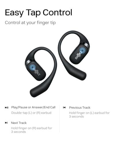 SHOKZ OpenFit Open-Ear Earbuds, Black, Mic, 28H Playtime, Sweat Resistant | Fast Charging; Bluetooth 5.2; True Wireless - color: Black