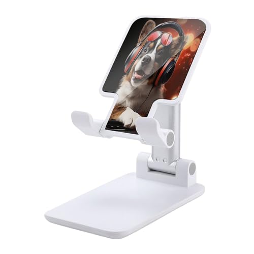 Cute Dog Wearing Headphones Phone Stand Portable Travel, Phone Holder for Desk Compatible with iPhone 17/16/15 Pro Max Air, Cell Phone Stand Adjustable Office Accessories - color: white-style