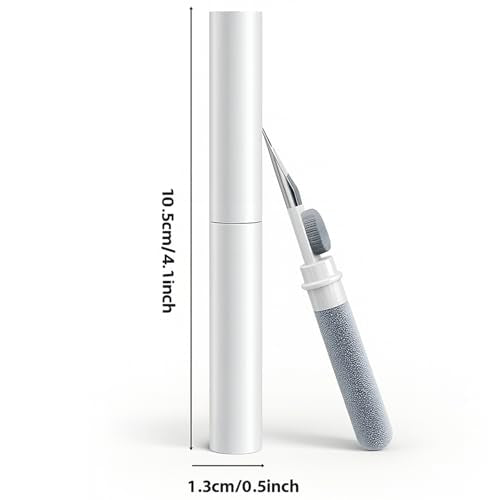 3-in-1 Earbud Cleaning Kit, Portable Cleaning Pen with Soft Brush, Metal Tip & Sponge, Multi-Function Tech Cleaning Tool Compatible with Wireless Earbuds, Phones, Speakers & Keyboards (White)